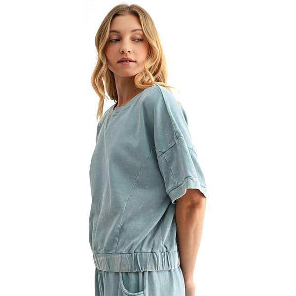 Womens CITY BLUES Solid Short Sleeve Acid Wash Sweatshirt