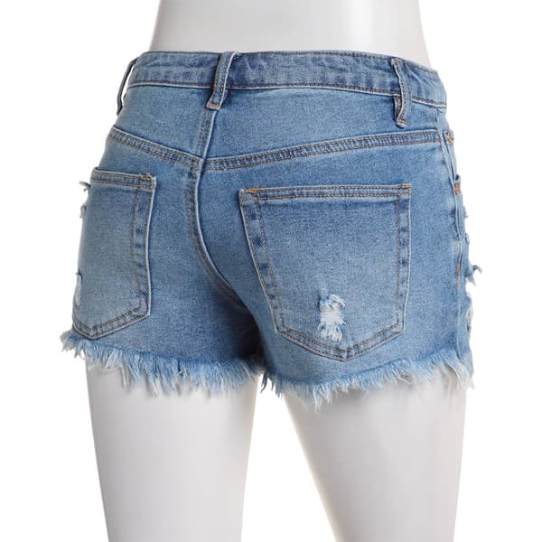 Juniors Almost Famous&#8482; High Rise Fray Hem Denim Shorts