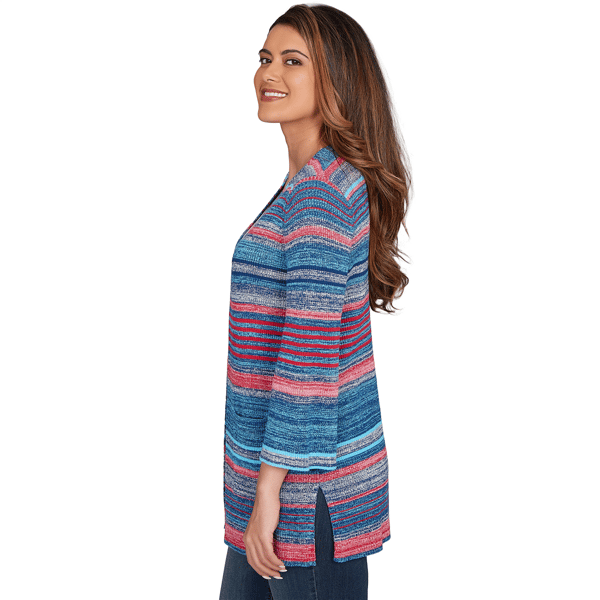 Womens Ruby Rd. Indigo Go Front Pocket Stripe Open Cardigan