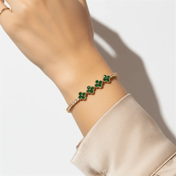 Saffron 18kt. Gold Plated Green CZ Flower Bracelet