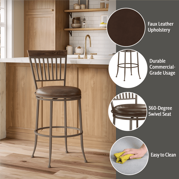 HH2 Home Hawkins Metal Commercial Grade Bar Height Swivel Stool