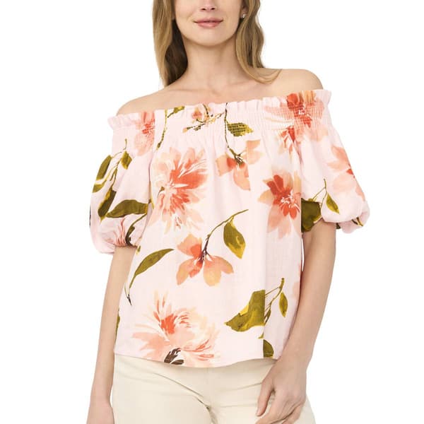 Womens Cece Smocked Neck Placed Flower Blouse