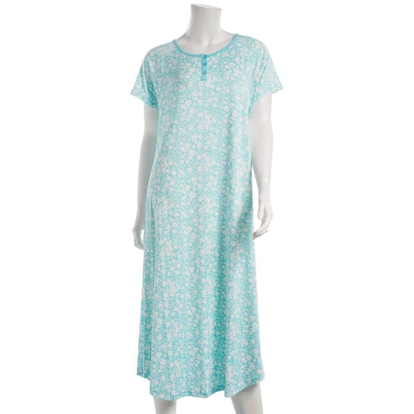 Womens White Orchid Floral Short Sleeve Henley Nightgown - image 