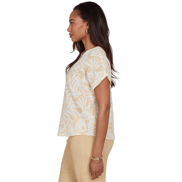 Petite Emaline Verde Grove II Short Roll Sleeve Leaf Blouse