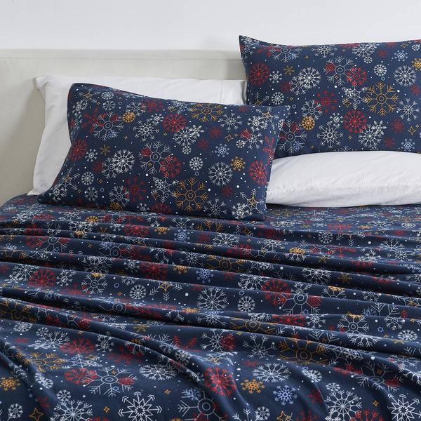 Freshfolds Premium Cotton Flannel New Snowflake 4pc. Sheet Set