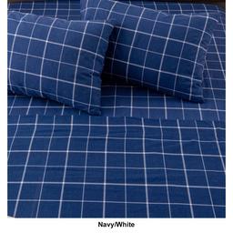 Freshfolds Turkish Cotton Blue Windowpane Flannel 4pc. Sheet Set