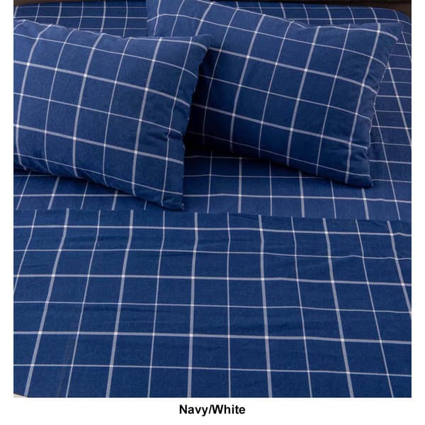 Freshfolds Turkish Cotton Blue Windowpane Flannel 4pc. Sheet Set