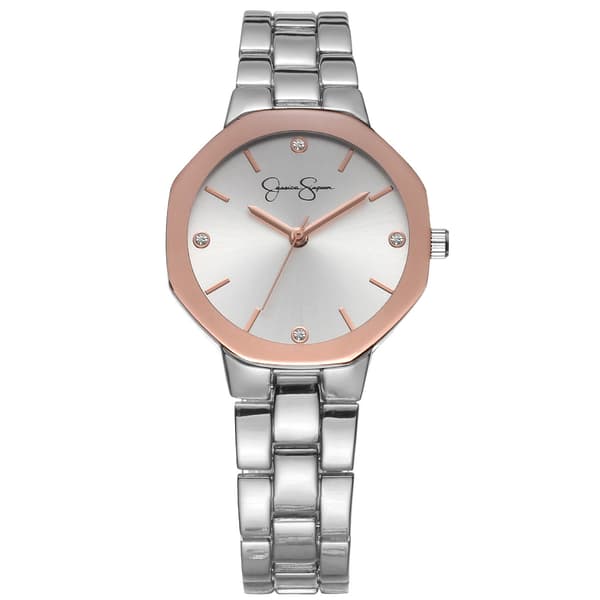 Womens Jessica Simpson Silver-Tone Metal Bezel Watch - JS0102SL - image 
