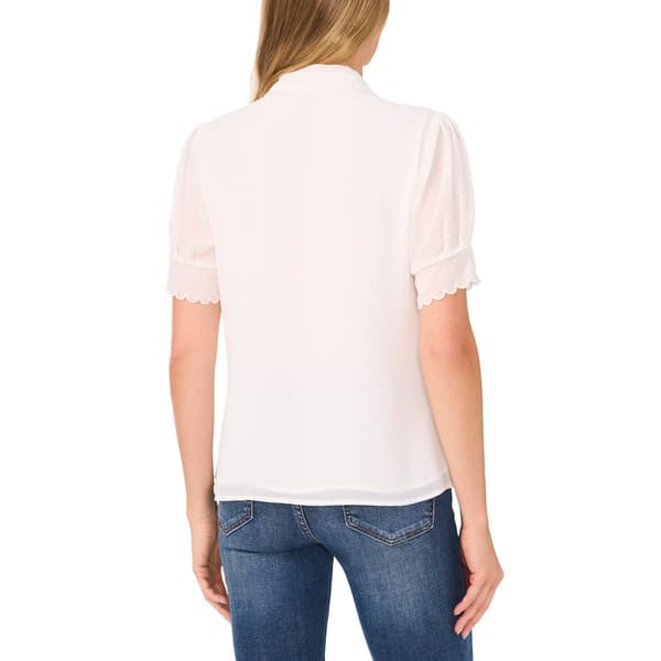 Womens Cece Puff Crochet Sleeve Scallop Edges Button Down
