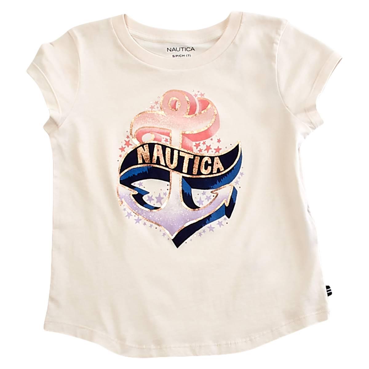 Nautica T-Shirt Bambina Ragazza Manica Corta Con Stampa A Sbuffo E Girocollo