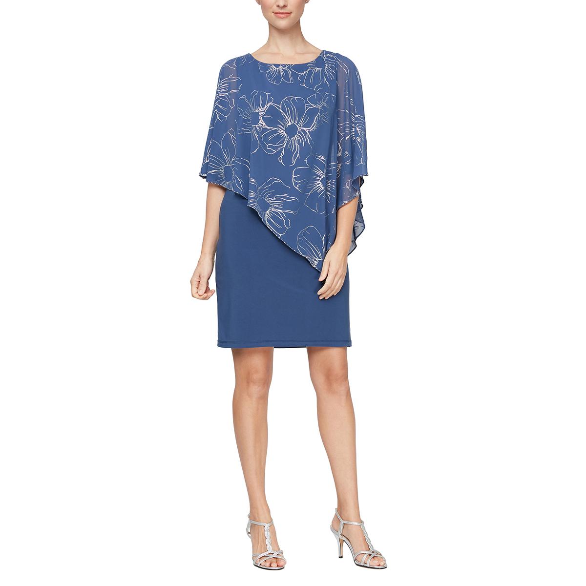 Petite SLNY Sleeveless Floral Asymmetric Overlay Dress