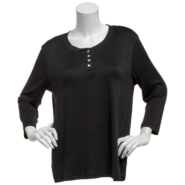 Womens Rene Rofe(R) Rhinestone Buttons Henley Pajama Tee
