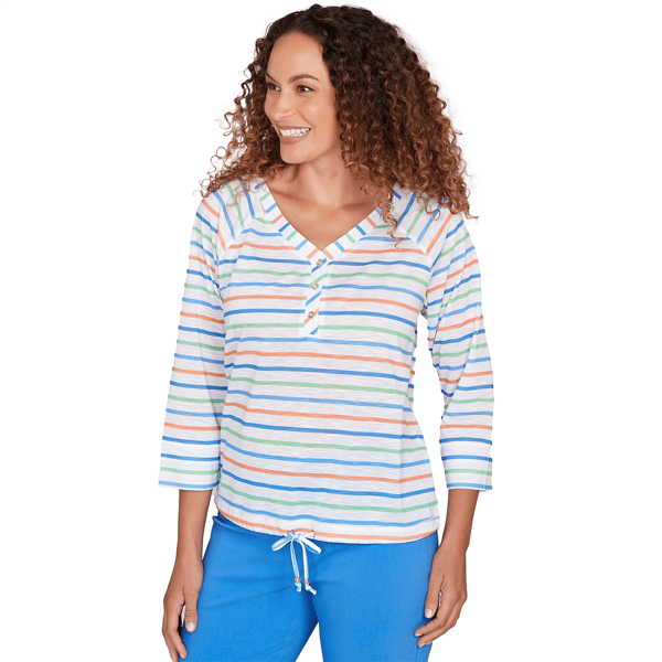 Petite Hearts of Palm All Sun and Games Stripe Henley Blouse
