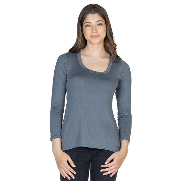 Womens 24/7 Comfort Apparel Solid Long Sleeve Scoop Neck Tee - image 
