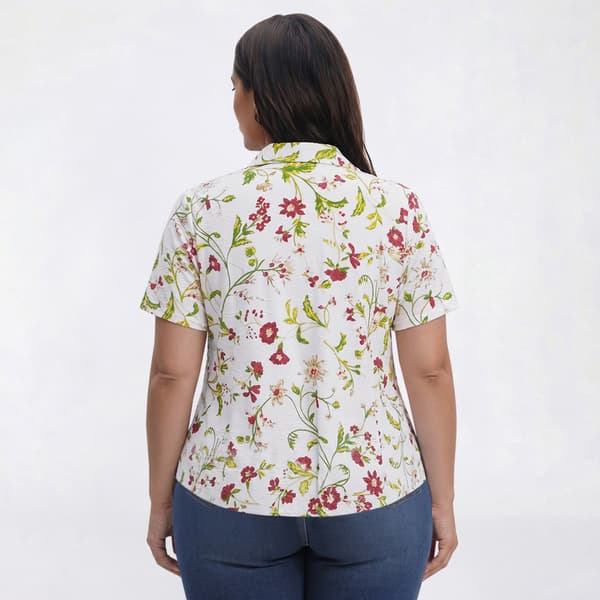 Plus Size Emily Daniels Short Sleeve Jacquard Floral Blouse