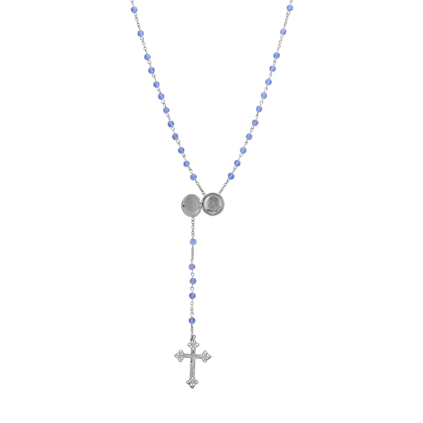 Symbols of Faith Blue Bead Virgin Mary & Child Locket Rosary