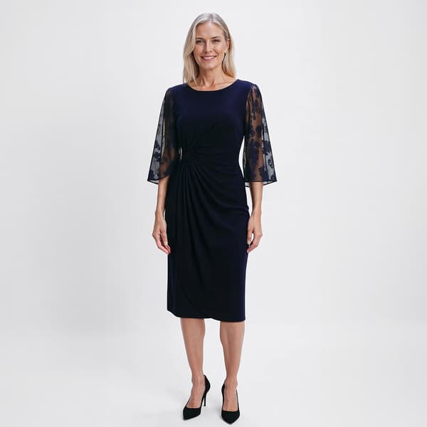 Womens Connected Apparel 3/4 Sheer Sleeve Side Ruch Sheath Dress - image 