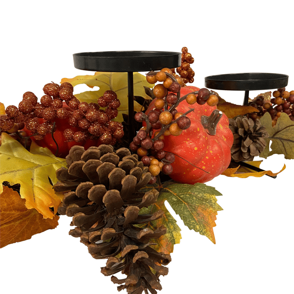 Northlight 21in. Fall Harvest Leaves & Pumpkins Candle Holder