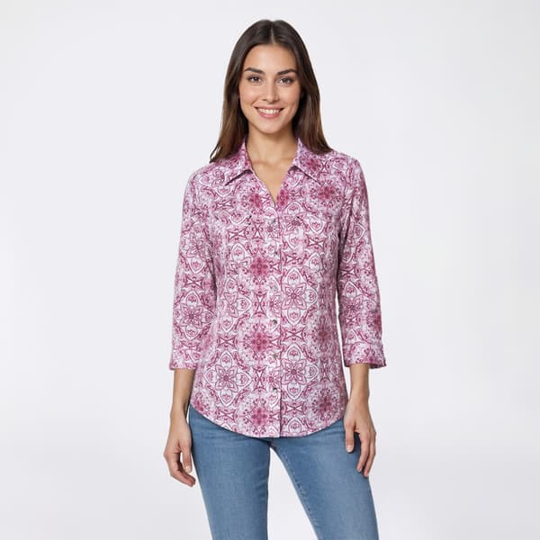 Petite Emily Daniels 3/4 Sleeve Medallion Button Down - image 