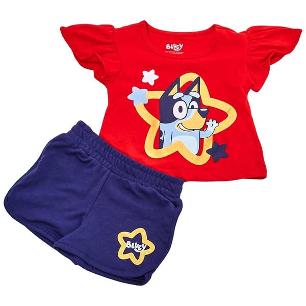 Toddler Girl Bluey Stars Americana Tee & Short Set - image 