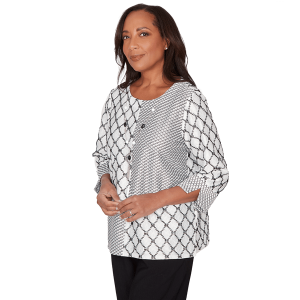 Womens Alfred Dunner Crowd Pleaser Spliced Diamond Textured Top
