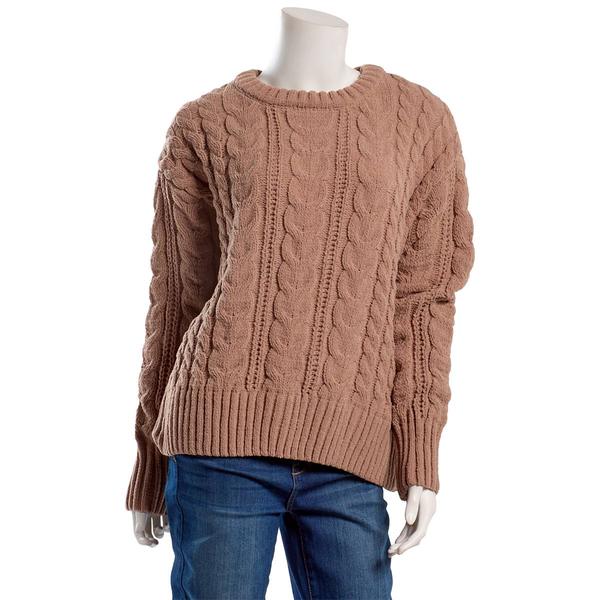 Juniors Pink Rose Cable Matte Chenille Drop Shoulder Sweater