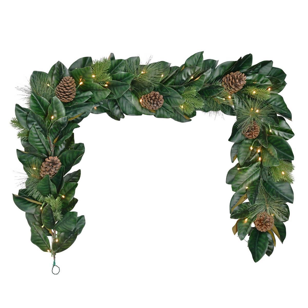 Puleo International 6ft. Pre-Lit Magnolia Artificial Garland