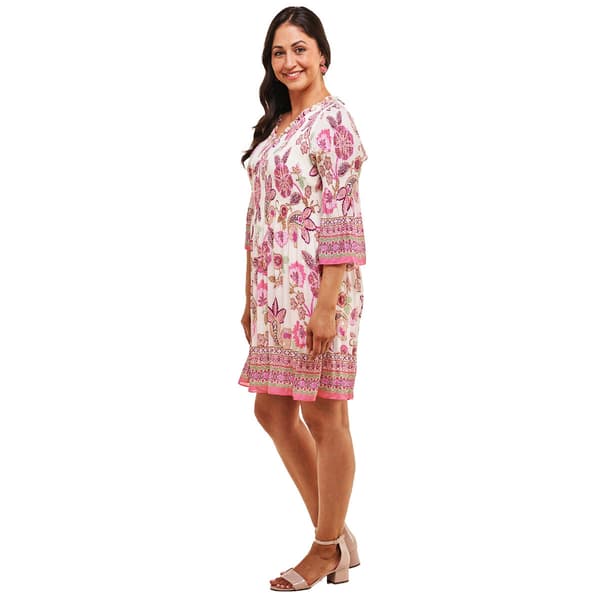 Womens Emma & Michele Long Sleeve Pleated Paisley Shift Dress