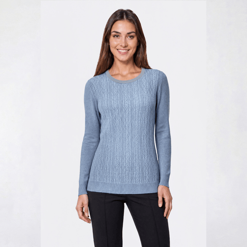 Petite Napa Valley Long Sleeve Cable Knit Front Sweater