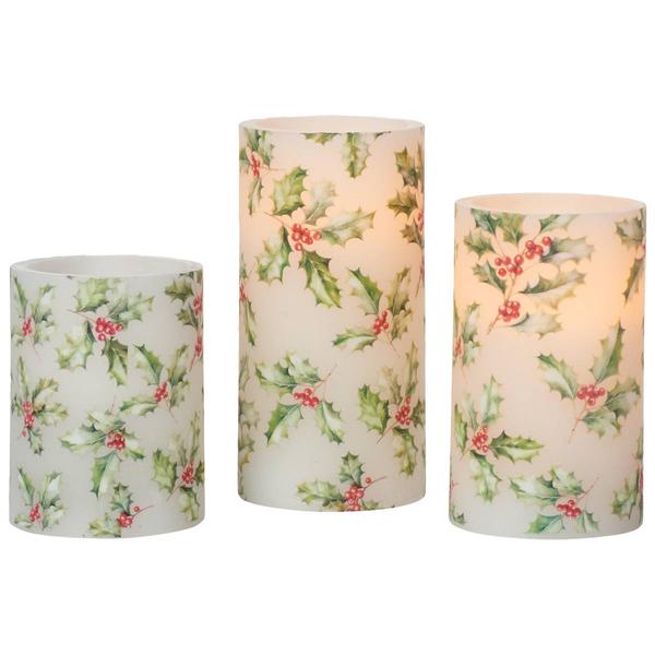Fitz and Floyd LED Glitter Holly Wax Pillar Candle - image 