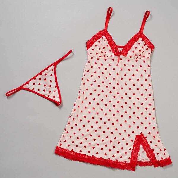 Womens Carrie Amber Intimates Flocked Heart Chemise Set - image 