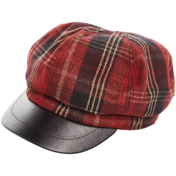 Womens Madd Hatter Plaid Faux Leather Brim Newsboy Hat - image 