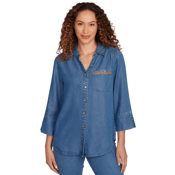 Womens Alfred Dunner El Paso Embroidered Butterfly Button Front - image 