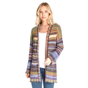 Womens Ali Miles Yarn Dye Stripe Long Sleeve Sweater Cardigan - Boscov's