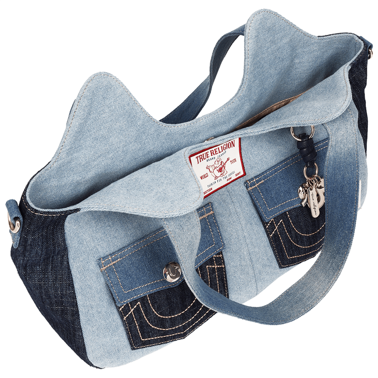 True Religion Color Block Denim Soft Satchel