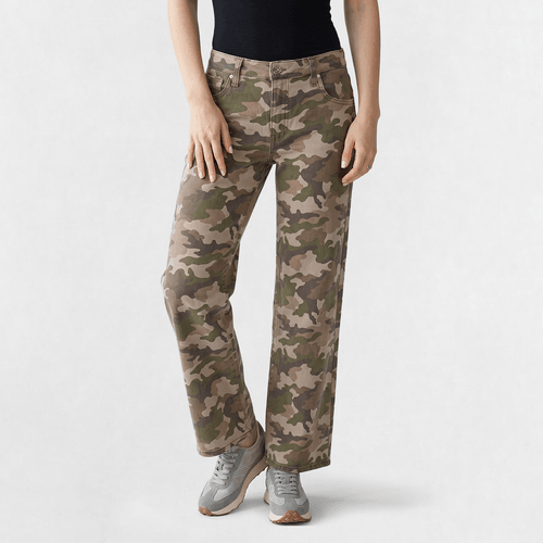 Juniors Celebrity Pink Mid Rise Baggy Wide Leg Camo Jeans