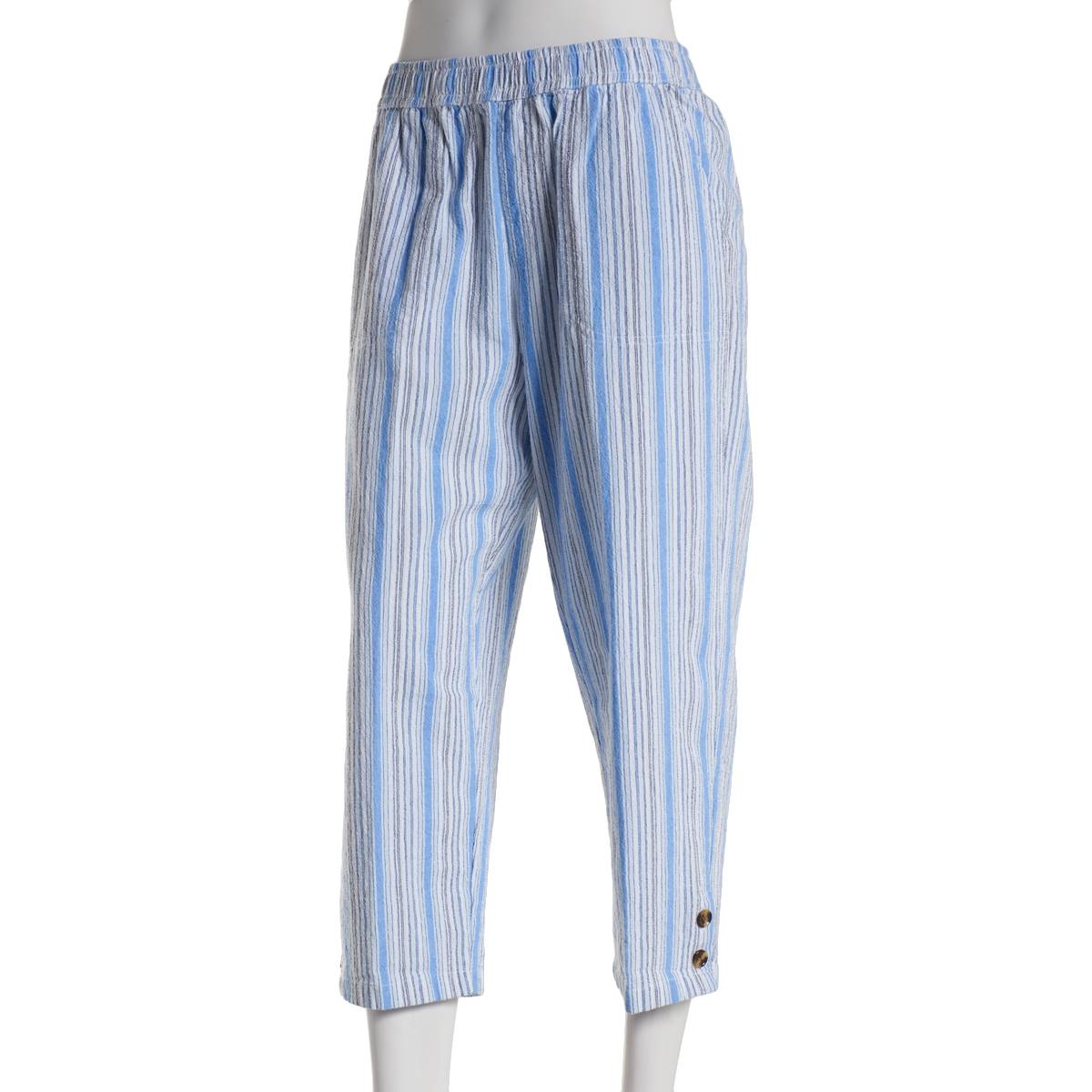 Plus Size Emily Daniels Stripe Sheeting Capri Pants w/Pockets