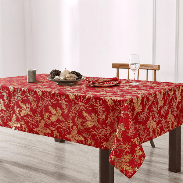 Threadmade Foil Woodland Holiday Fabric Tablecloth
