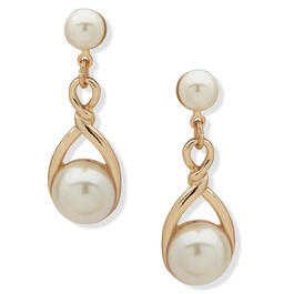Anne Klein Gold-Tone/White Pearl Post Linear Drop Earrings