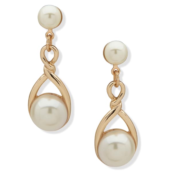Anne Klein Gold-Tone/White Pearl Post Linear Drop Earrings - image 