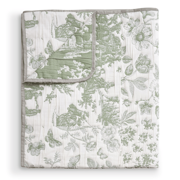 Greenland Home Fashions™ Green Toile Classic Floral Throw Blanket - image 