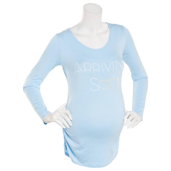 Womens Due Time Long Sleeve Arriving Soon Slogan Maternity Tee - image 