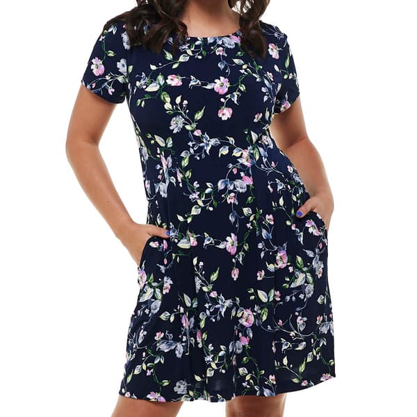 Petite Connected Apparel Short Sleeve Floral Shift Dress