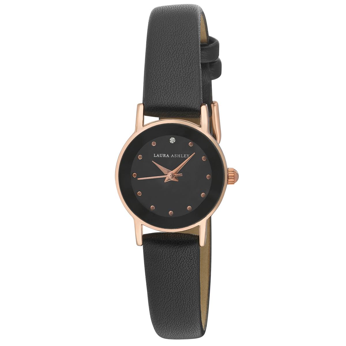 Womens Laura Ashley® Black Dial and Band Watch - LA3002BK