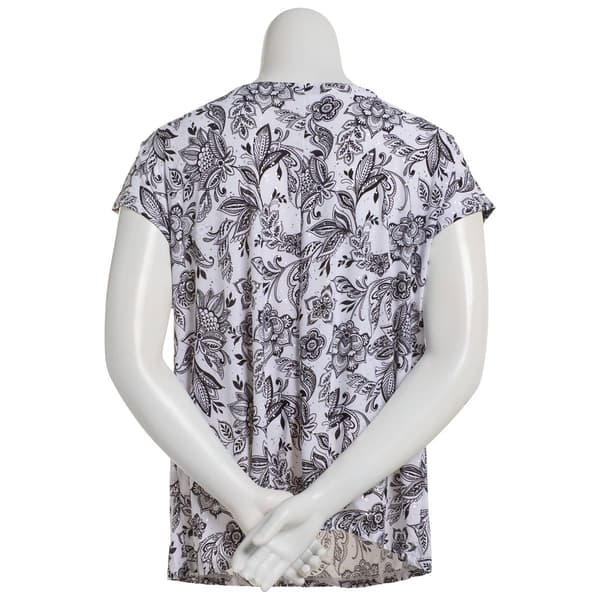 Plus Size Emily Daniels Short Sleeve w/Buttons Floral Blouse