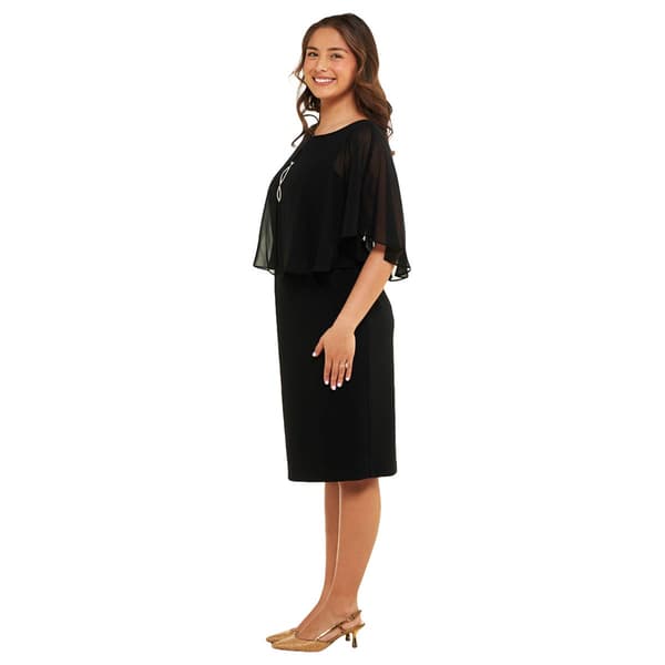 Petite Connected Apparel Capelet Rhinestone Trim Sheath Dress