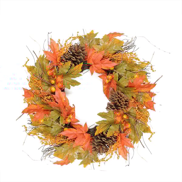 Northlight Seasonal Fall Leaves and Pumpkins Thanksgiving Wreath - image 