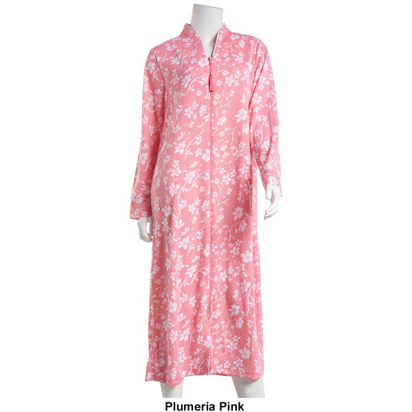 Womens Jasmine Rose Long Sleeve 48in. Floral Knit Zip Robe
