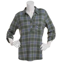 Womens Emily Daniels 1 Pocket Plaid Hacci Blouse-Green/Blue