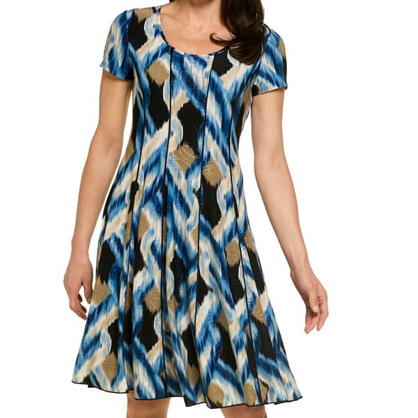 Womens Sami & Jo Short Sleeve Chain Links Jacquard Seamed Dress